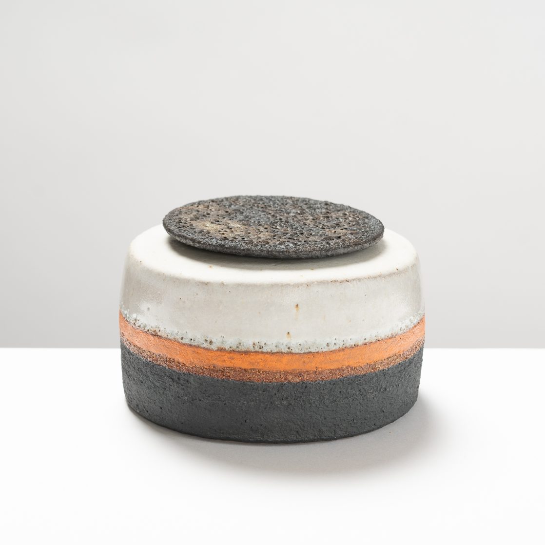 RD422Y219 Black/Orange/White Lidded Vessel