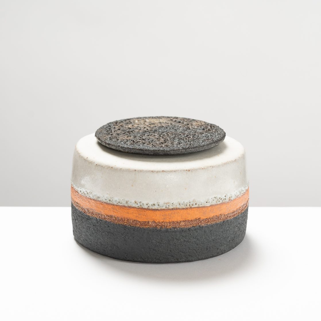 RD422Y219 Black/Orange/White Lidded Vessel