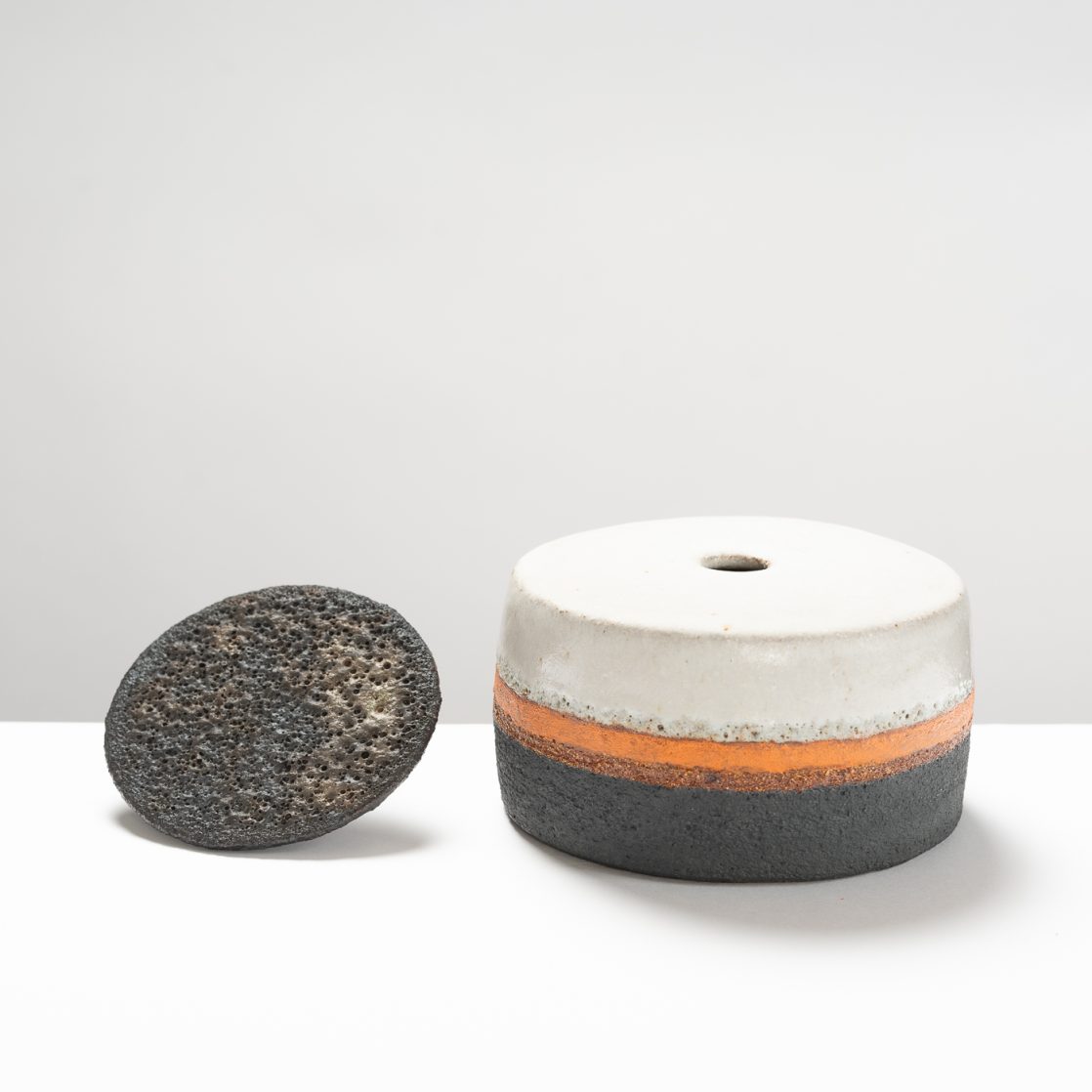 RD422Y219 Black/Orange/White Lidded Vessel